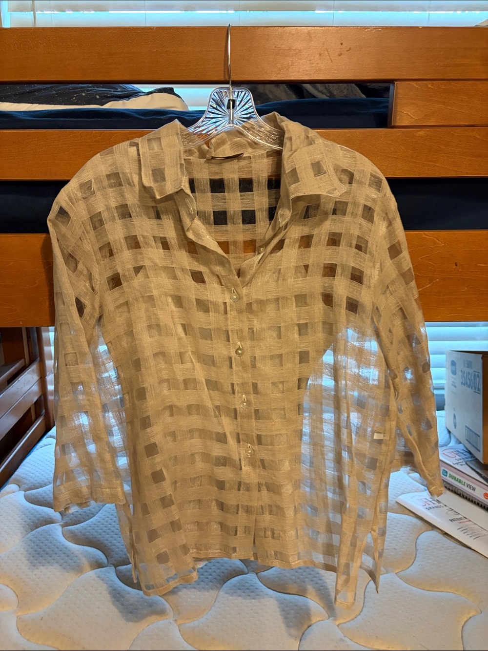 Lightweight Beige Checkered Button-Down Shirt